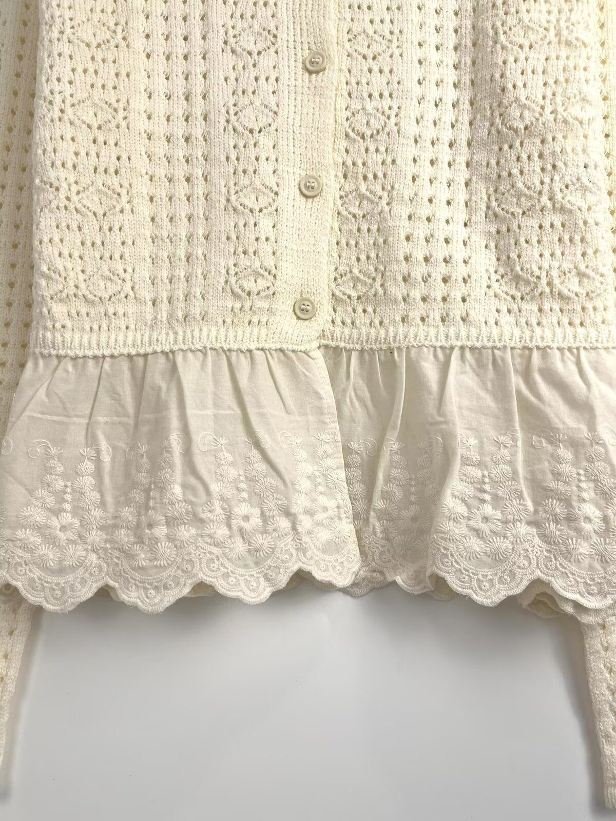 Women's New Fashion embroidered hem Hollow Splicing Knitted Cardigan