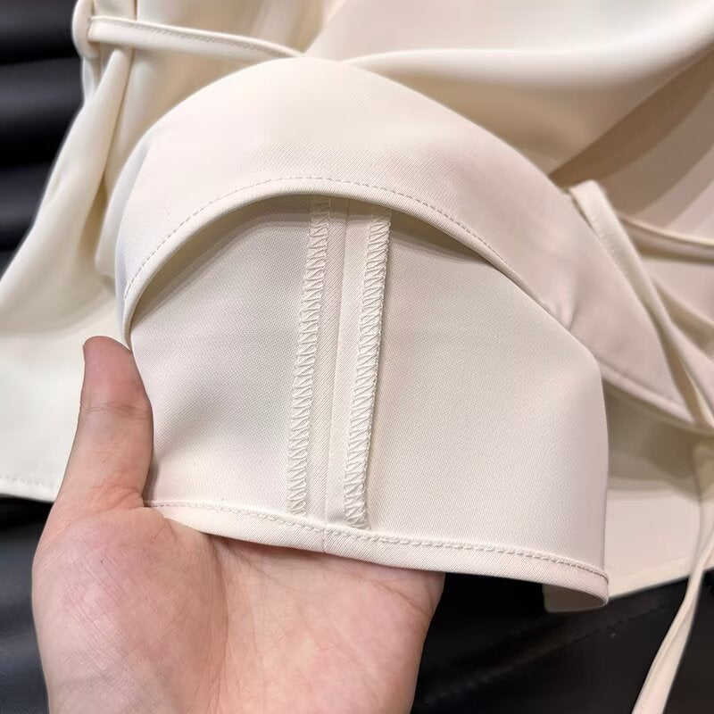 Women's New Fashion With Belt Swinging Collar Raglan Sleeve Shirt