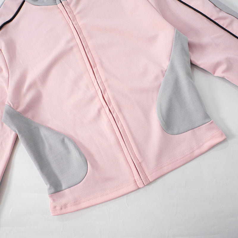 Women's New Stand-up Collar Slim Fitness Clothes Slim Top Sports Coat Shorts Suit
