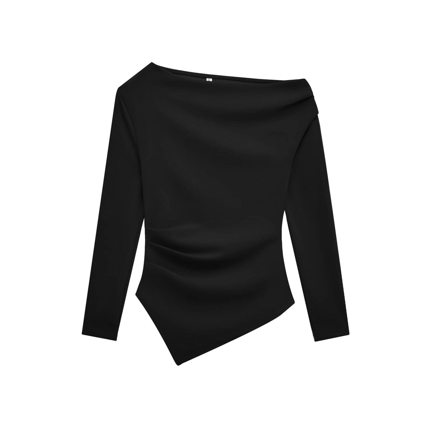 Women's New Fashion Casual Joker Asymmetric Velvet Top Retro Long Sleeve Slim Solid Color T-shirt Top.
