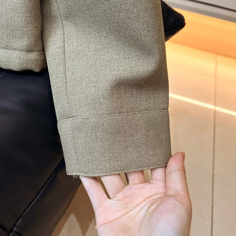 Women's new fashion short lapel linen blend pilot jacket Coat