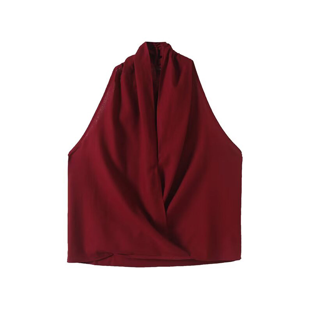 Women's new fashion cross hanging neck collar sleeveless top