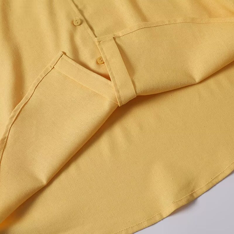Women's new fashion long sleeved lapel cotton linen blend shirt