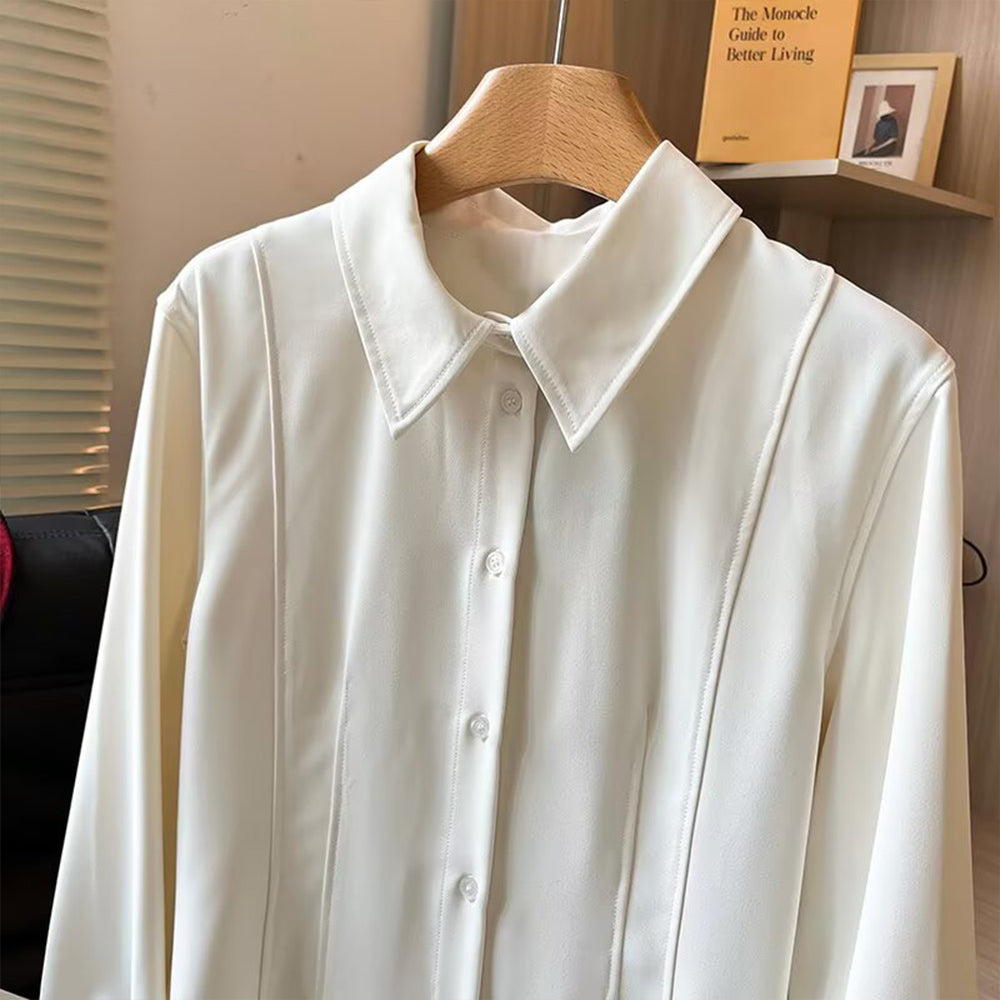 Women's 2025 new fashion slim fit lapel long sleeved shirt