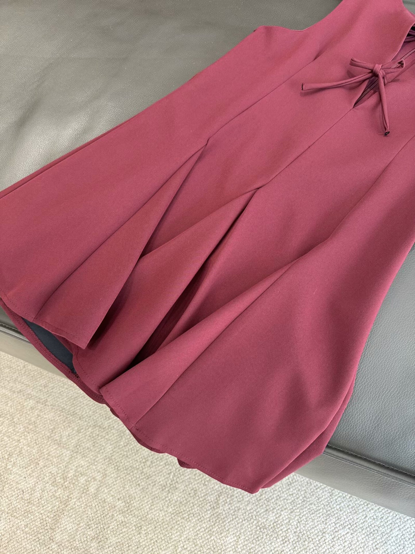 Women's new chic fashion bow tie decoration slim wave style wide swing mini dress retro sleeveless women's dress Mujer