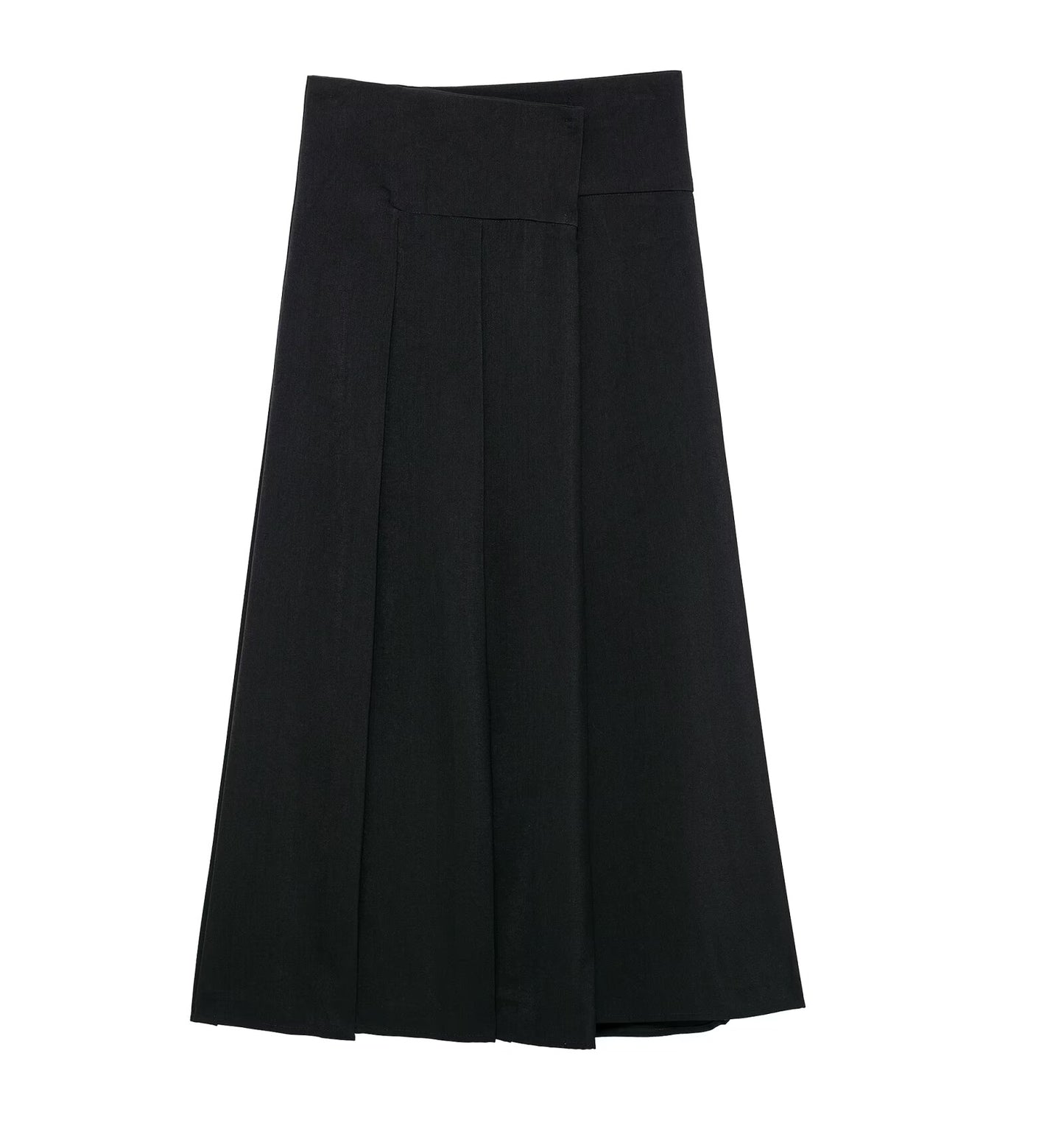 Women's new Chic fashion slim casual versatile solid wide pleated MIDI skirt retro high waisted button up women's skirt Mujer