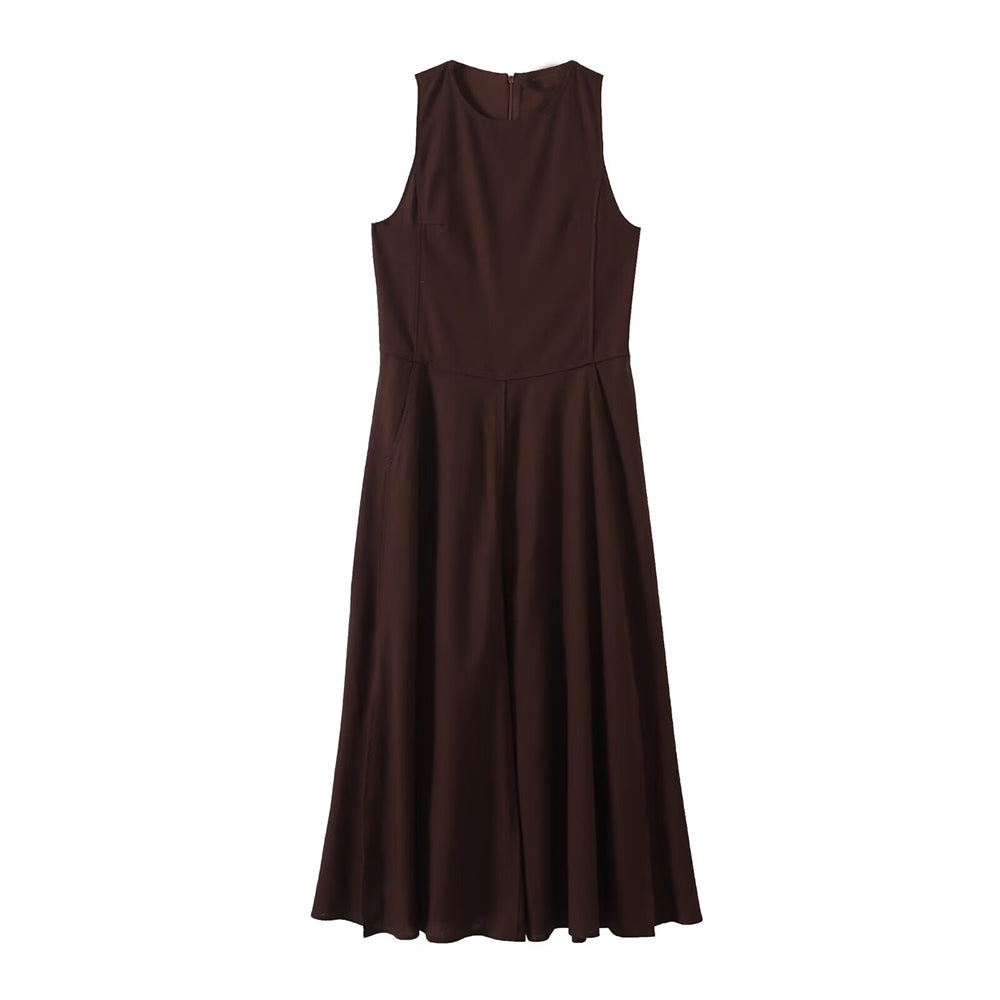 Women's New chic Fashion Linen Blended Sleeveless Midi Dress