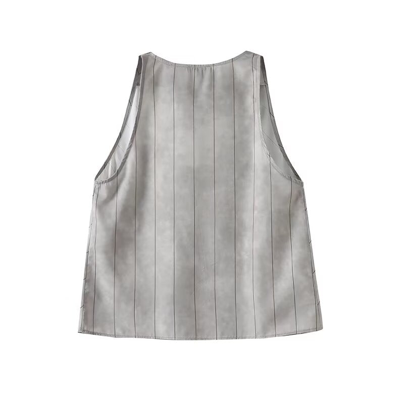 Women's new fashion swing collar striped sleeveless top+Pants suit