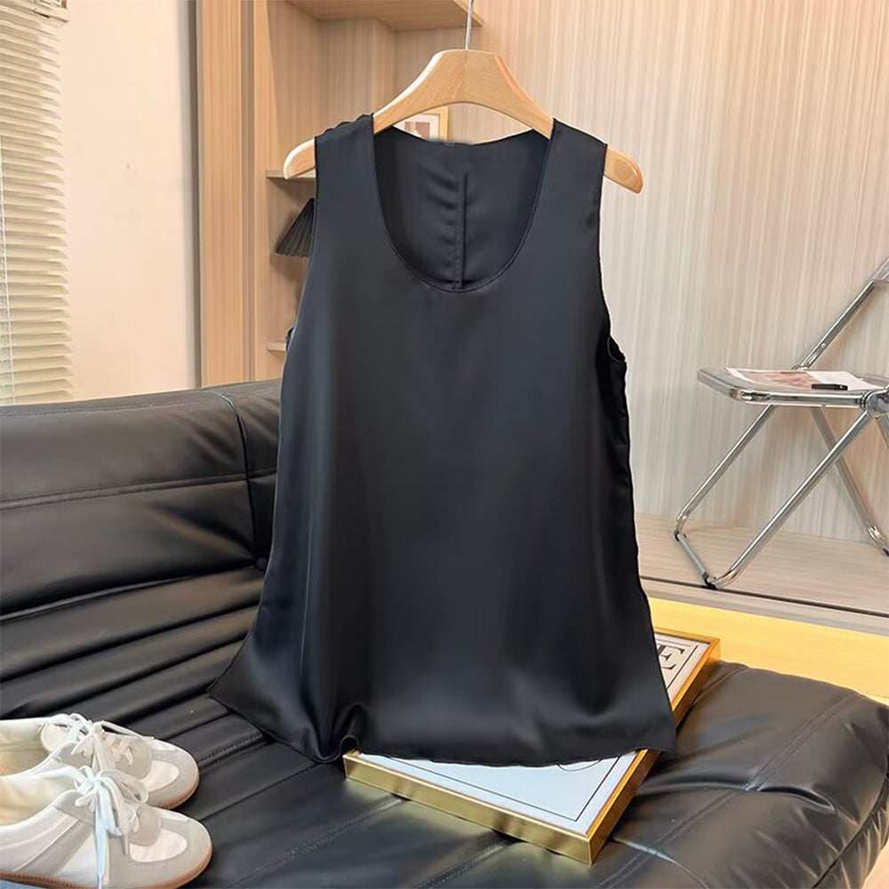 Women's new fashion satin texture sleeveless U-neck shirt