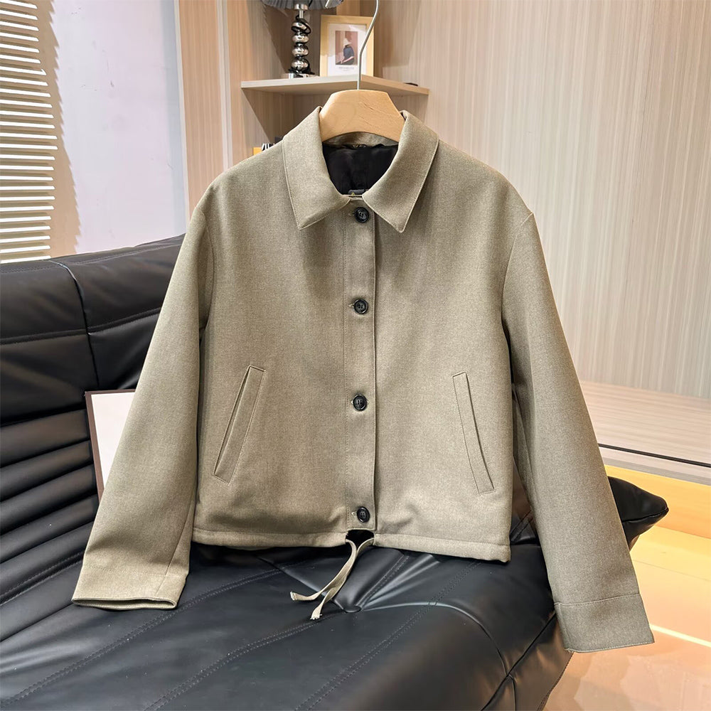 Women's new fashion short lapel linen blend pilot jacket Coat