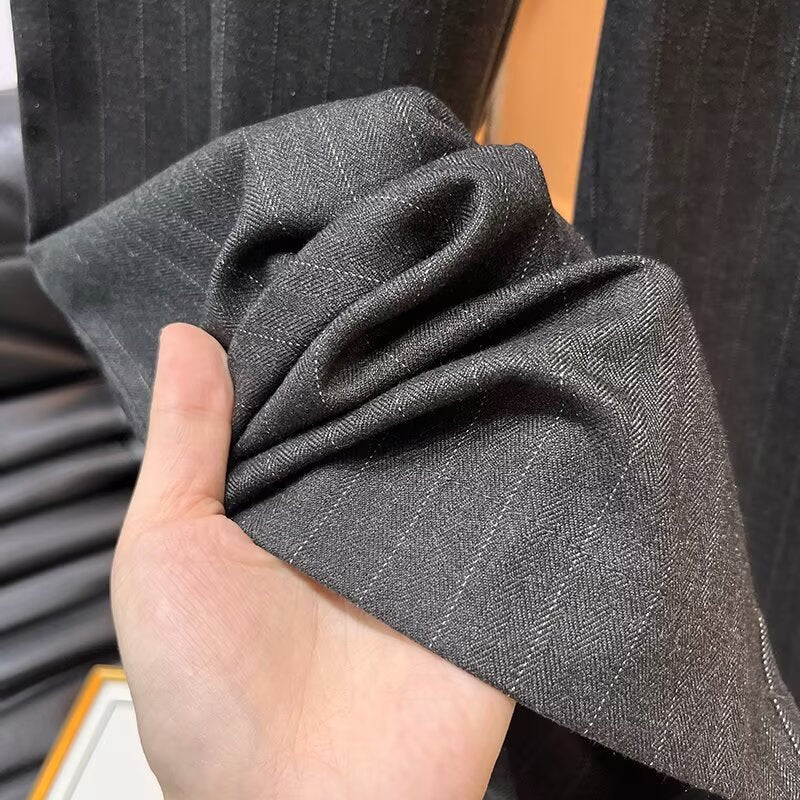 Women's casual mid waist Fine striped wide leg pants