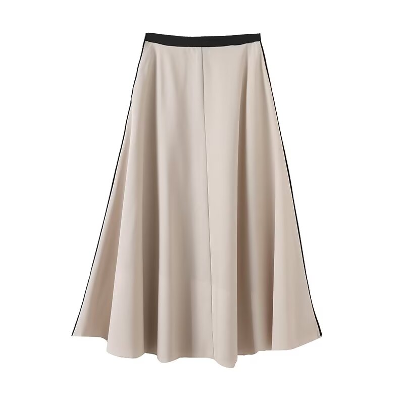 Women's 2025 new fashion contrasting draped midi skirt