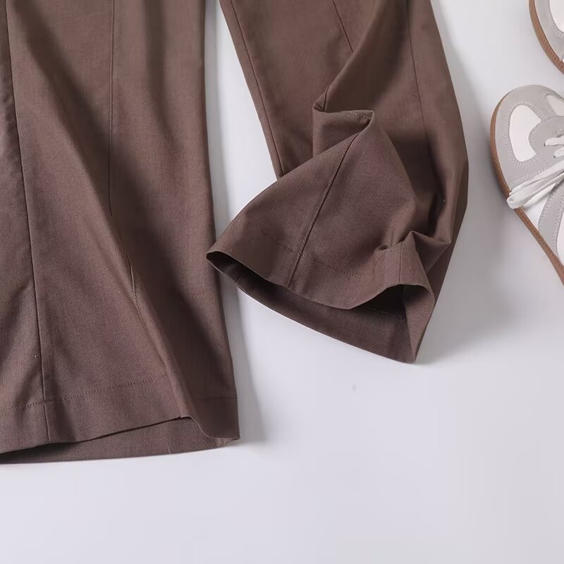 Women's new fashion draped design linen blended micro flared pants