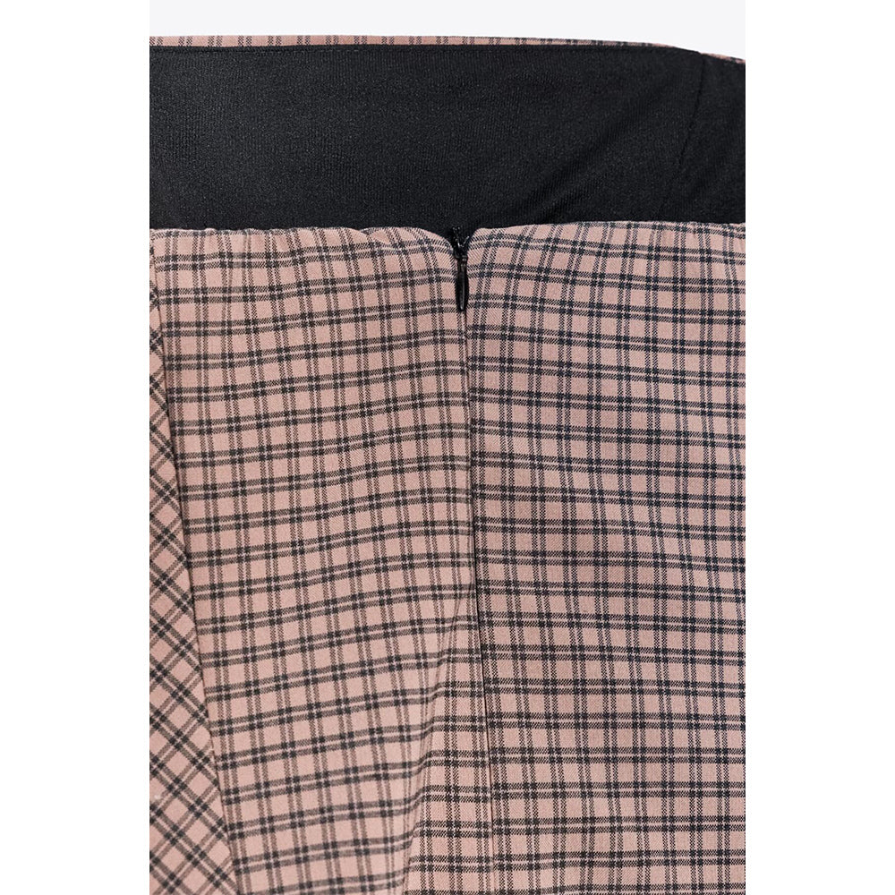 Women's new fashion pleated design plaid strapless mini dress