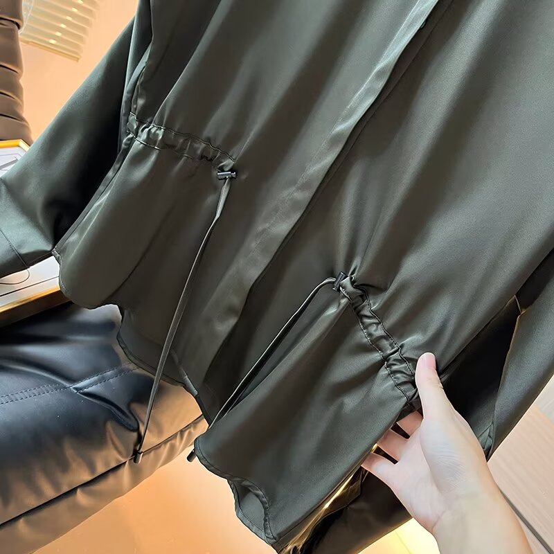Women's 2025 new fashion with drawstring long sleeved shirt