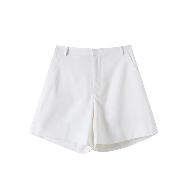 Women's chic fashion pleated design mid waist linen blend shorts