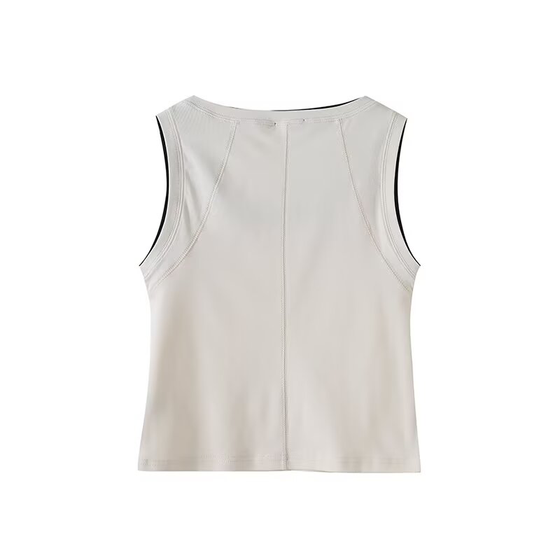 Women's new fashion ribbed contrasting color square neck sleeveless vest