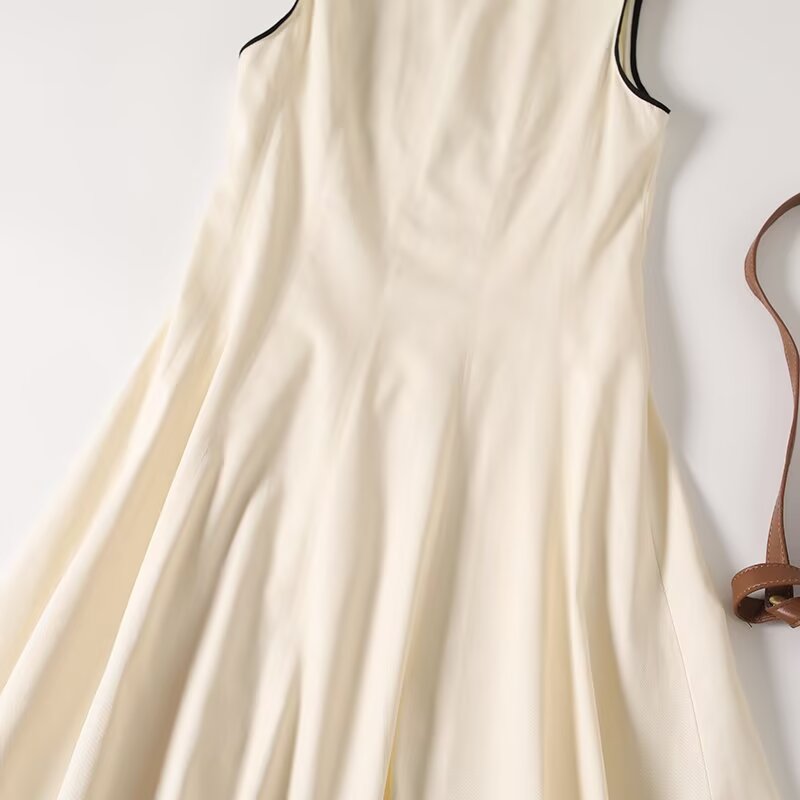 Women's new fashion contrasting edge vest style MIDI dress