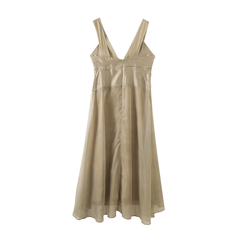 Women's new fashion sleeveless V-neck backless MIDI dress