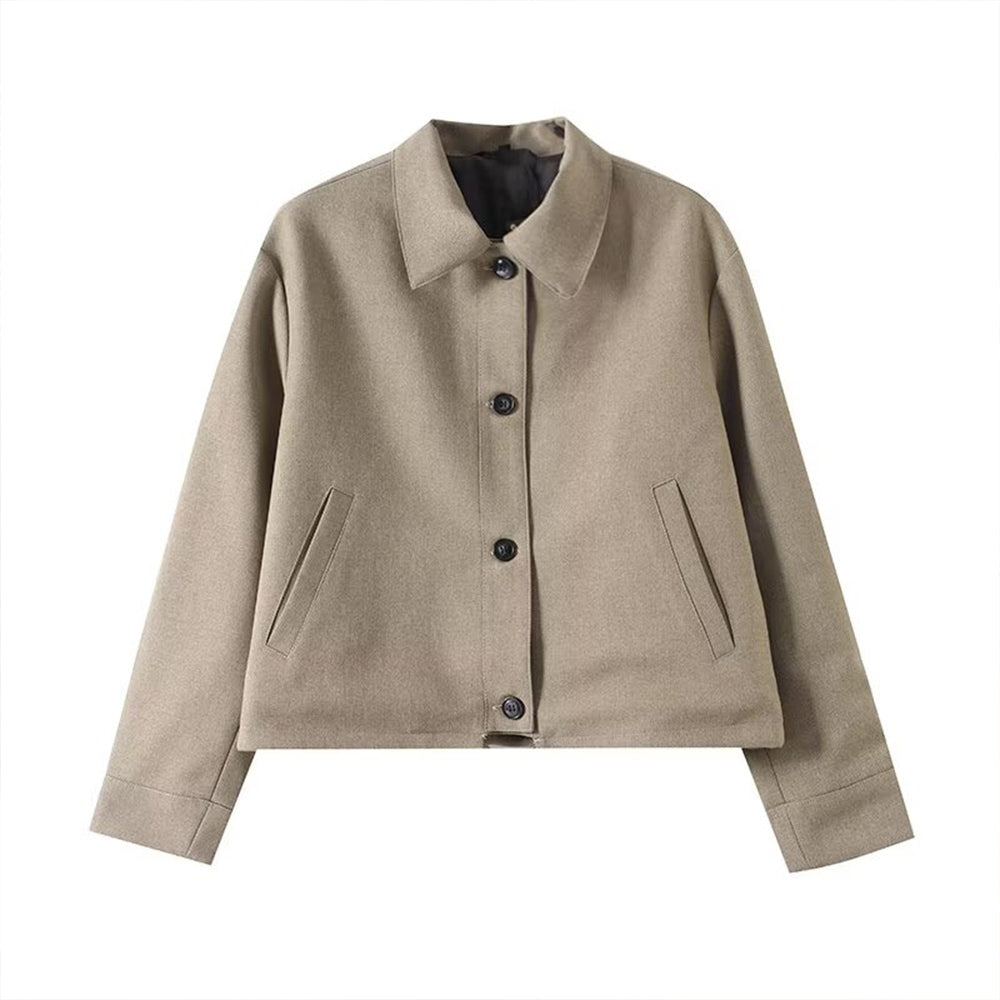Women's new fashion short lapel linen blend pilot jacket Coat