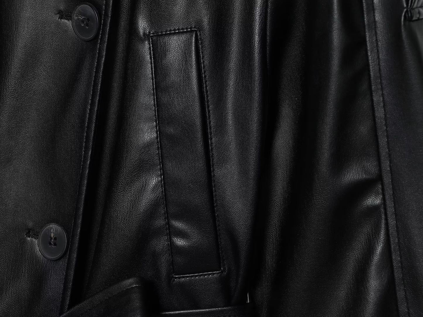Women's new fashion with Belt black short Faux Leather windbreaker Coat