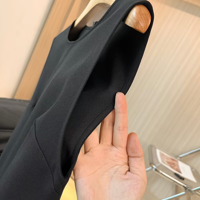Women's New Fashion Black Sleeveless Waist cinching Mini Dress
