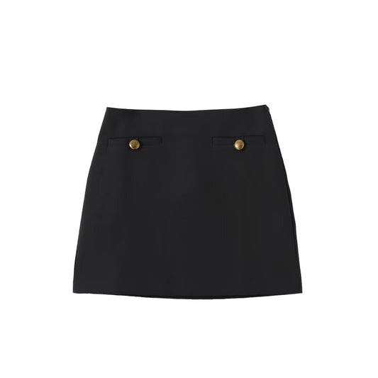 Women's new fashion black slim pleated A-line mini skirt