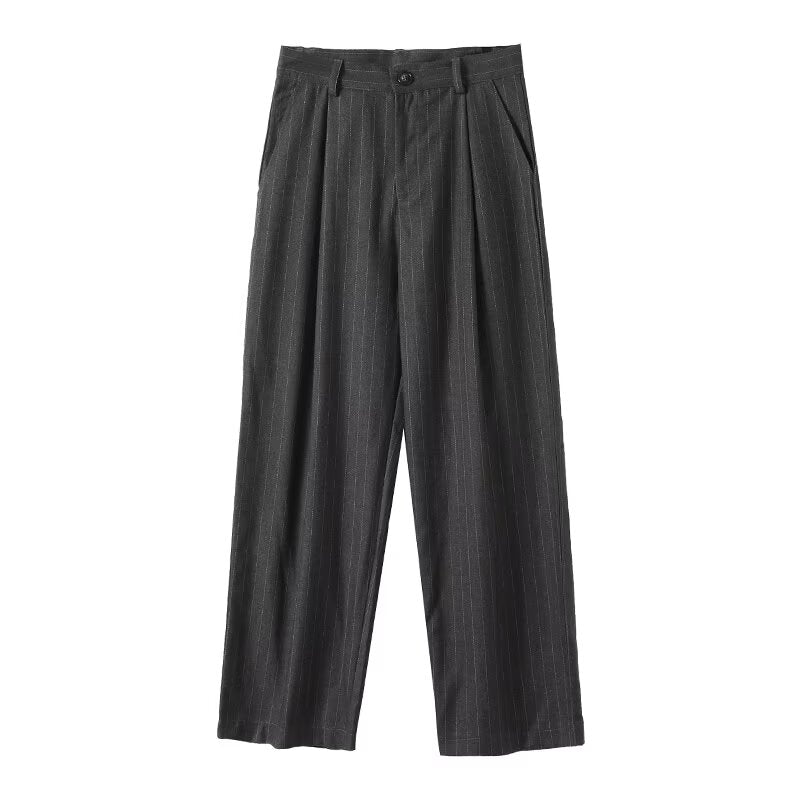Women's casual mid waist Fine striped wide leg pants