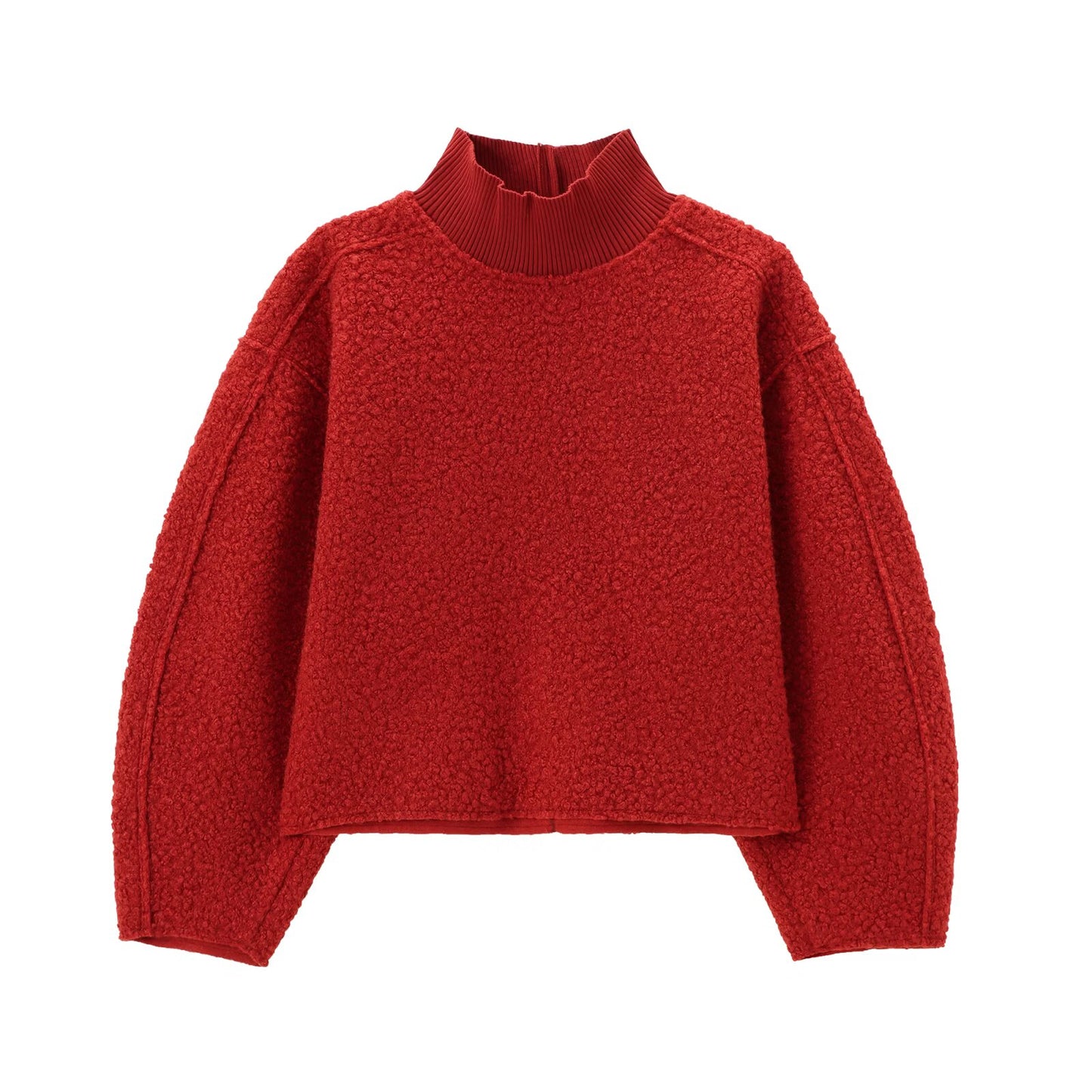 Women's short standing collar woolen sweatshirt
