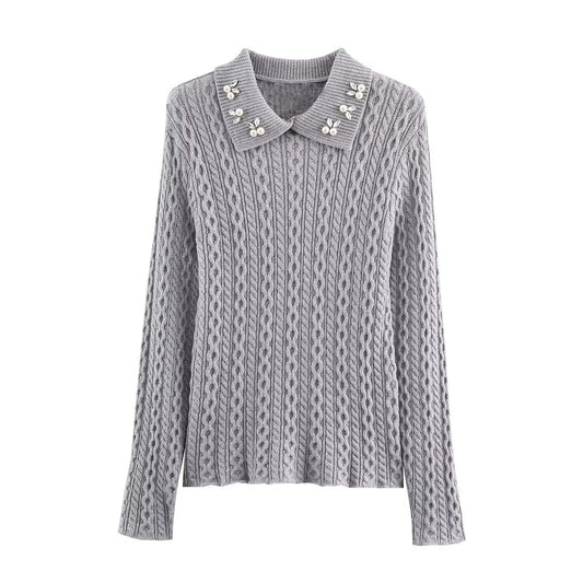 Women's jewelry collar decoration striped knitted sweater