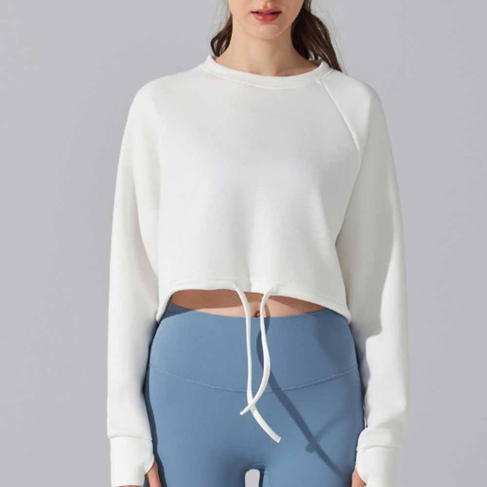 Women's New Fashion Joker Round Neck Sweater Fitness Yoga Coat Loose Long Sleeve Pilates Drawstring Coat