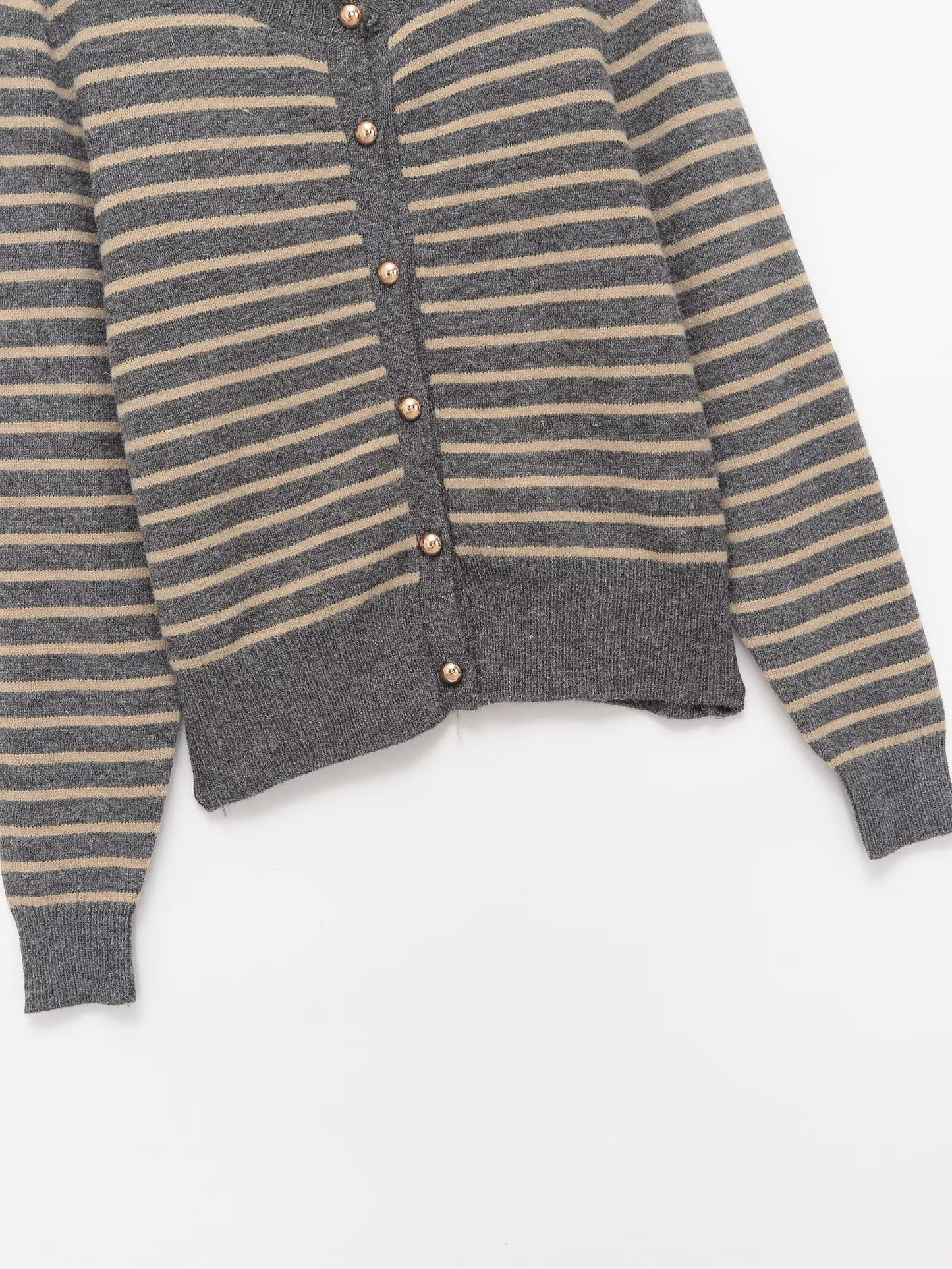 Women's soft textured O Neck striped knitted Coat