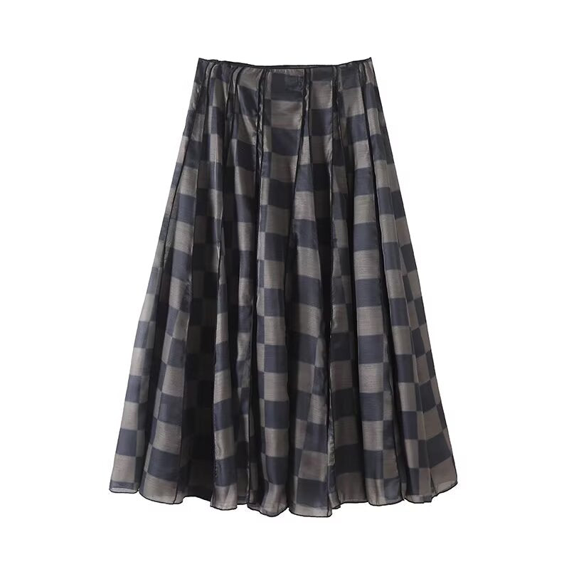 Women's 2025 new fashion sleeveless plaid hanging neck top+Skirts suit