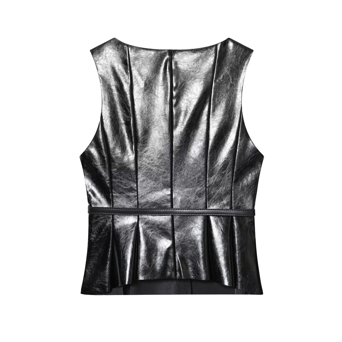 Women's New With Belt Short Faux Leather Effect Top