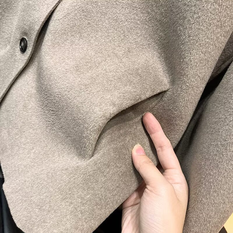 Women's new fashion short high neck woolen coat