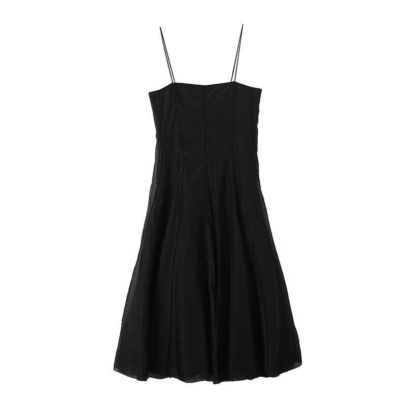 Women's new fashion vacation style draped suspender MIDI dress