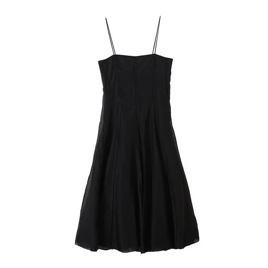 Women's new fashion vacation style draped suspender MIDI dress