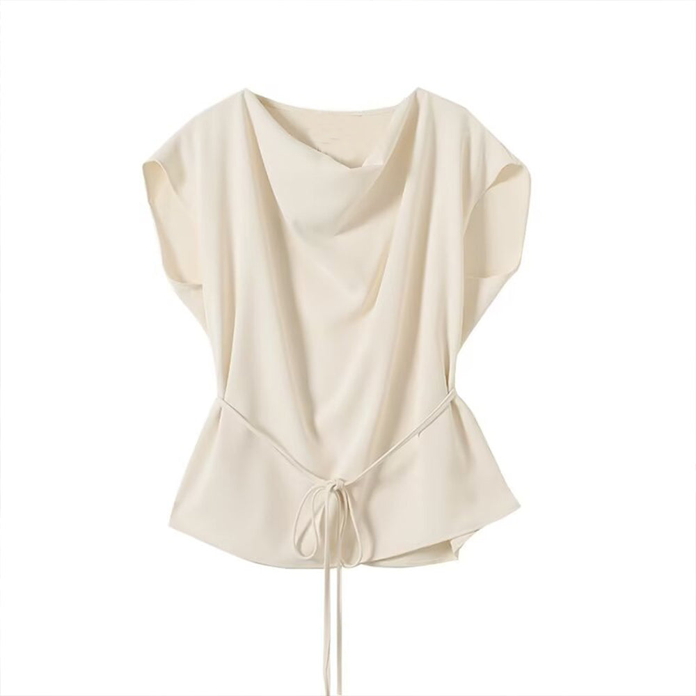 Women's New Fashion With Belt Swinging Collar Raglan Sleeve Shirt