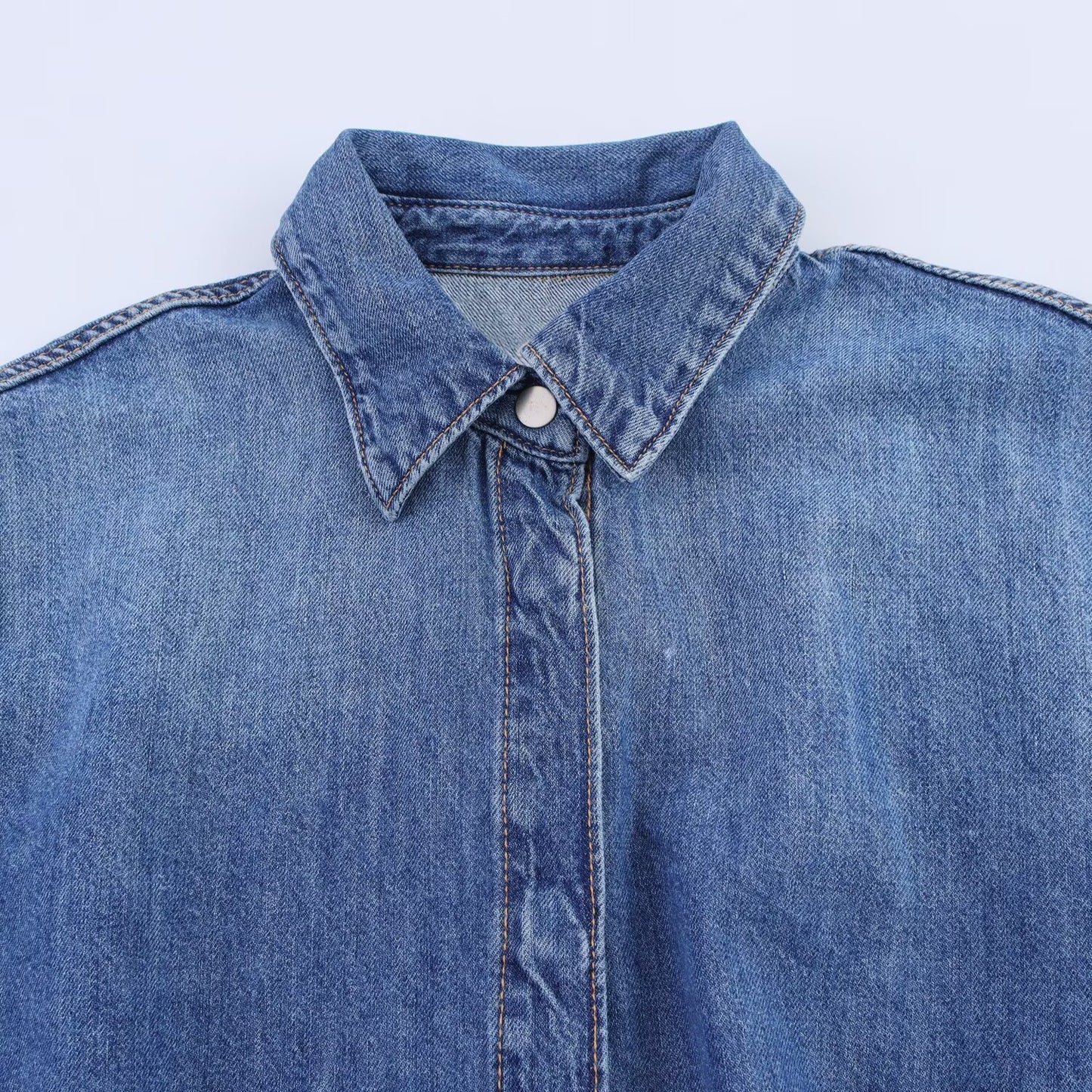 Women's new fashion with Belt short sleeved denim jumpsuit