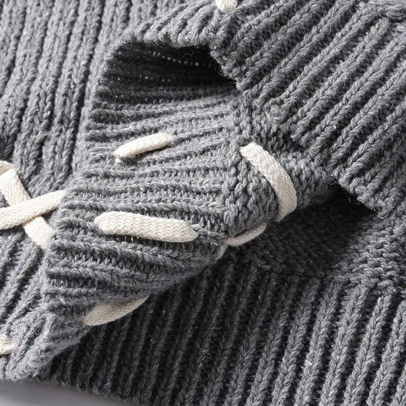 Men's New Fashion, Leisure, Loose Version, Contrast Color Round Tie, Knitted Wool Sweater, Retro Bottoming Sweater, Sweater.