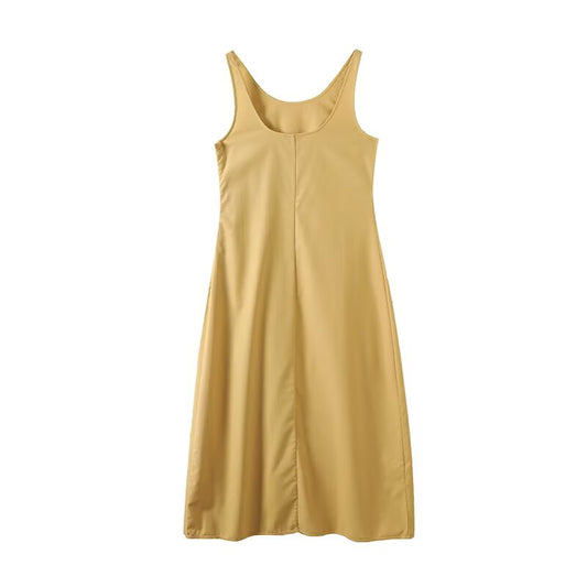 Women's new fashion linen blend sleeveless backless MIDI dress