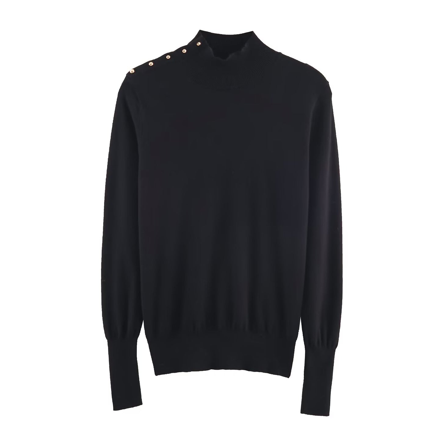 Women's buckle decoration slim stand collar knitted sweater