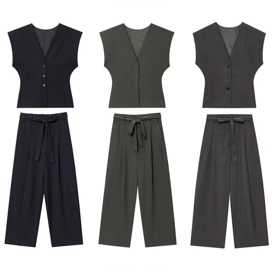 suit Women's 2 pieces slim V-neck Button-up vest+Pants