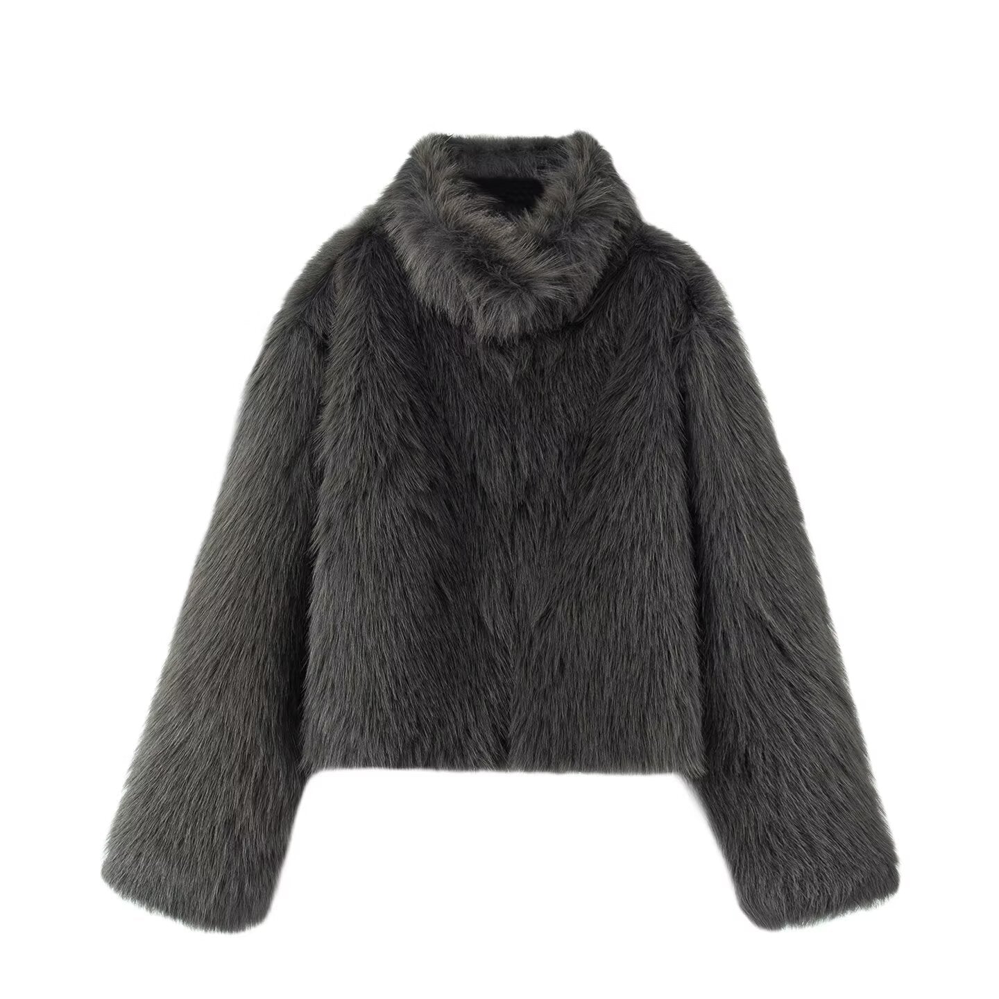 Women's short faux fur effect stand collar Coat