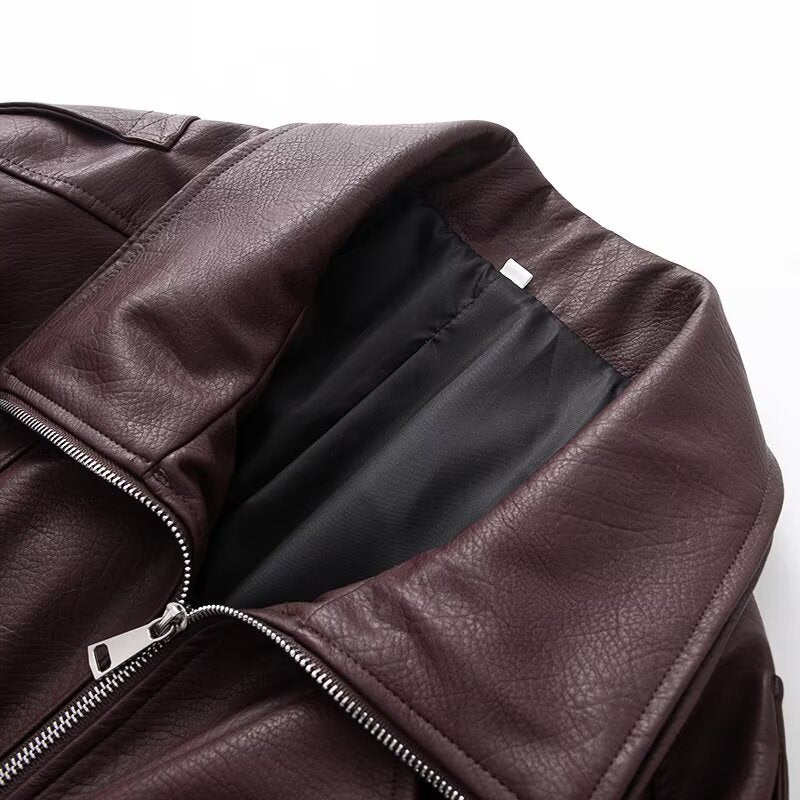 Women's with Belt loose zipper imitation leather jacket Coat