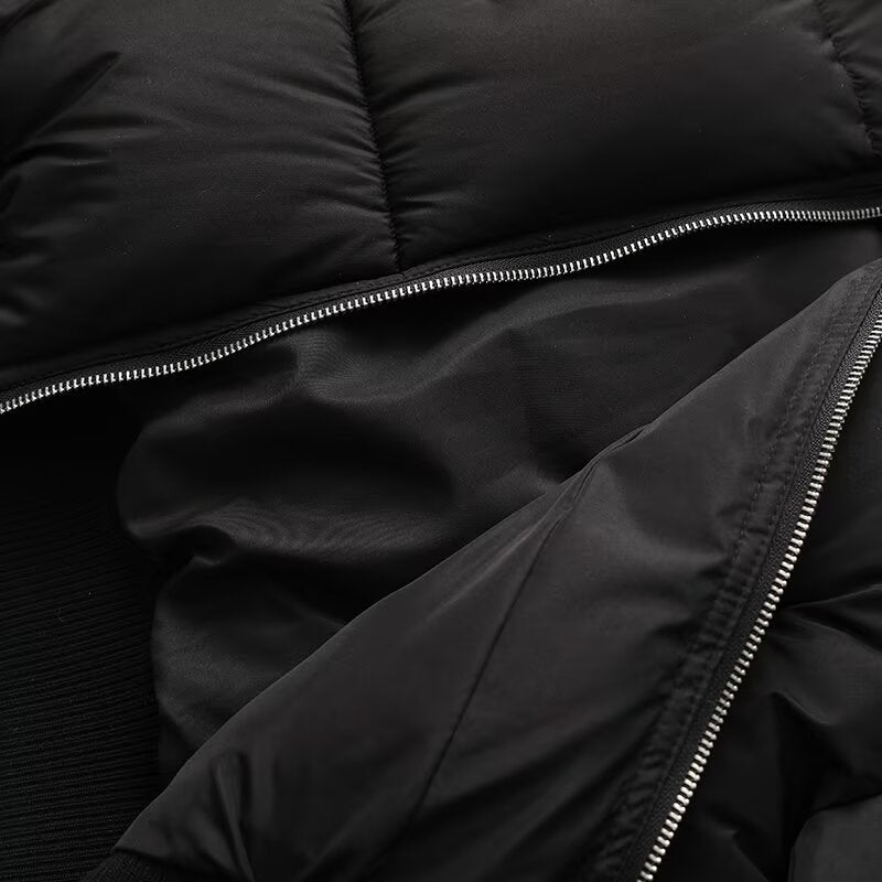 Women's black ribbed lapel down cotton Coat