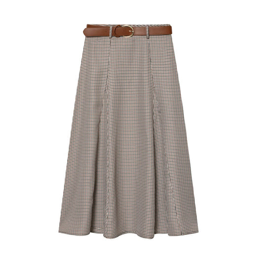 Women's with Belt cape style checkered Midi skirt