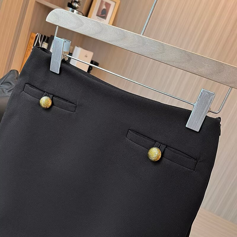 Women's new fashion black slim pleated A-line mini skirt