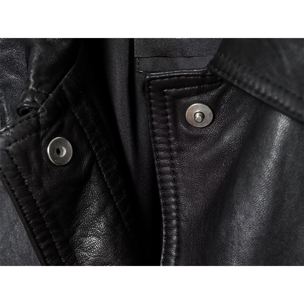 Women's with Belt Black Faux Leather Lapel Coat