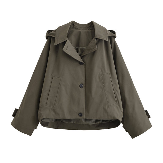 Women's new fashion cape style short hooded windbreaker Coat